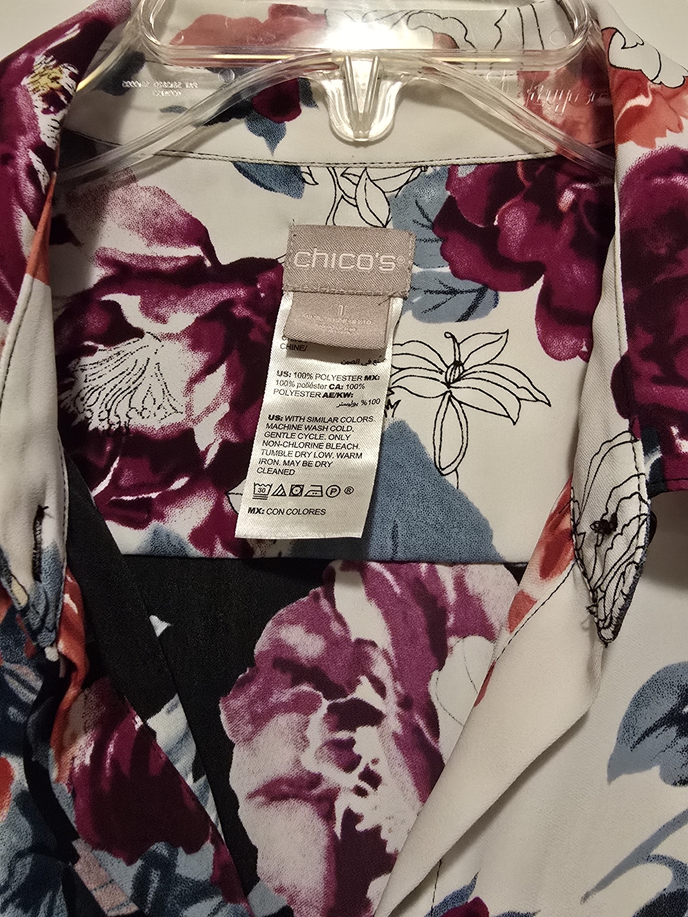 Chico’s Floral Colorblock Button Front Blouse Tunic Size 1 Medium - Picture 3 of 5